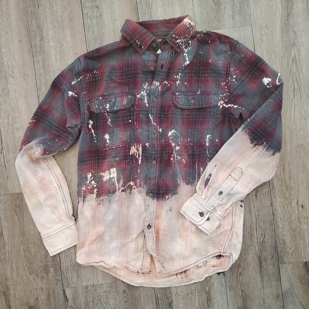 Gray & Red Distressed Flannel